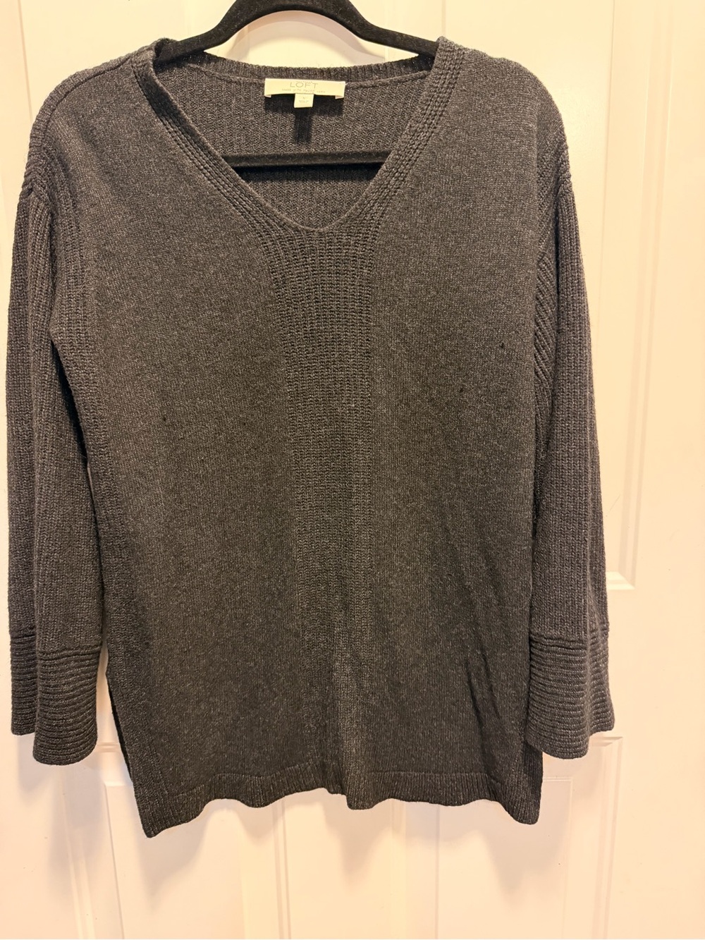 LOFT Dark Gray V-Neck Pullover Sweater